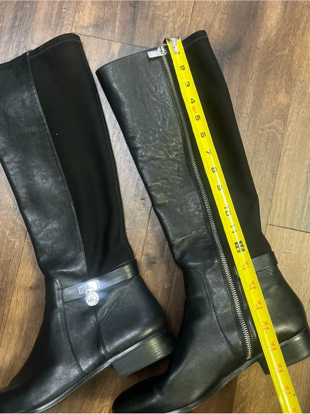 Michael Kors Bromley Boots Womens 10M Black Leather Riding Knee High Stretch